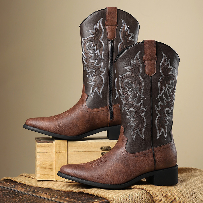 Embroidery Garments - NEW Men High Boots Embroidery Retro
