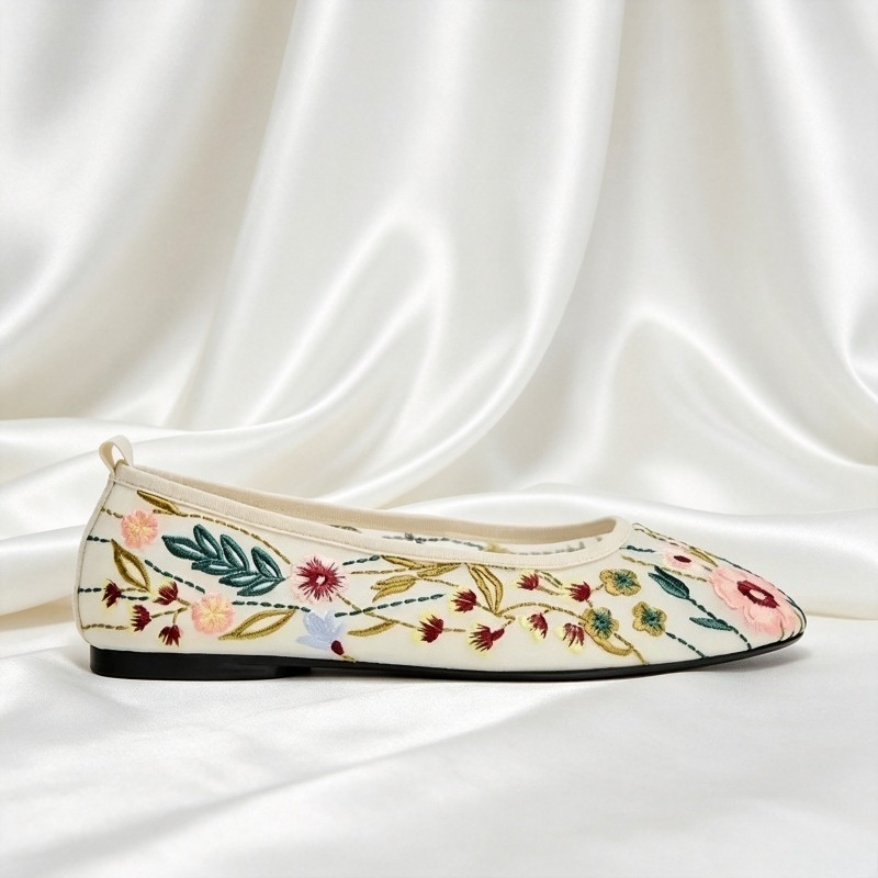 Round Toe Mesh Ballet Flats Sh - Embroidery Meaning review and price