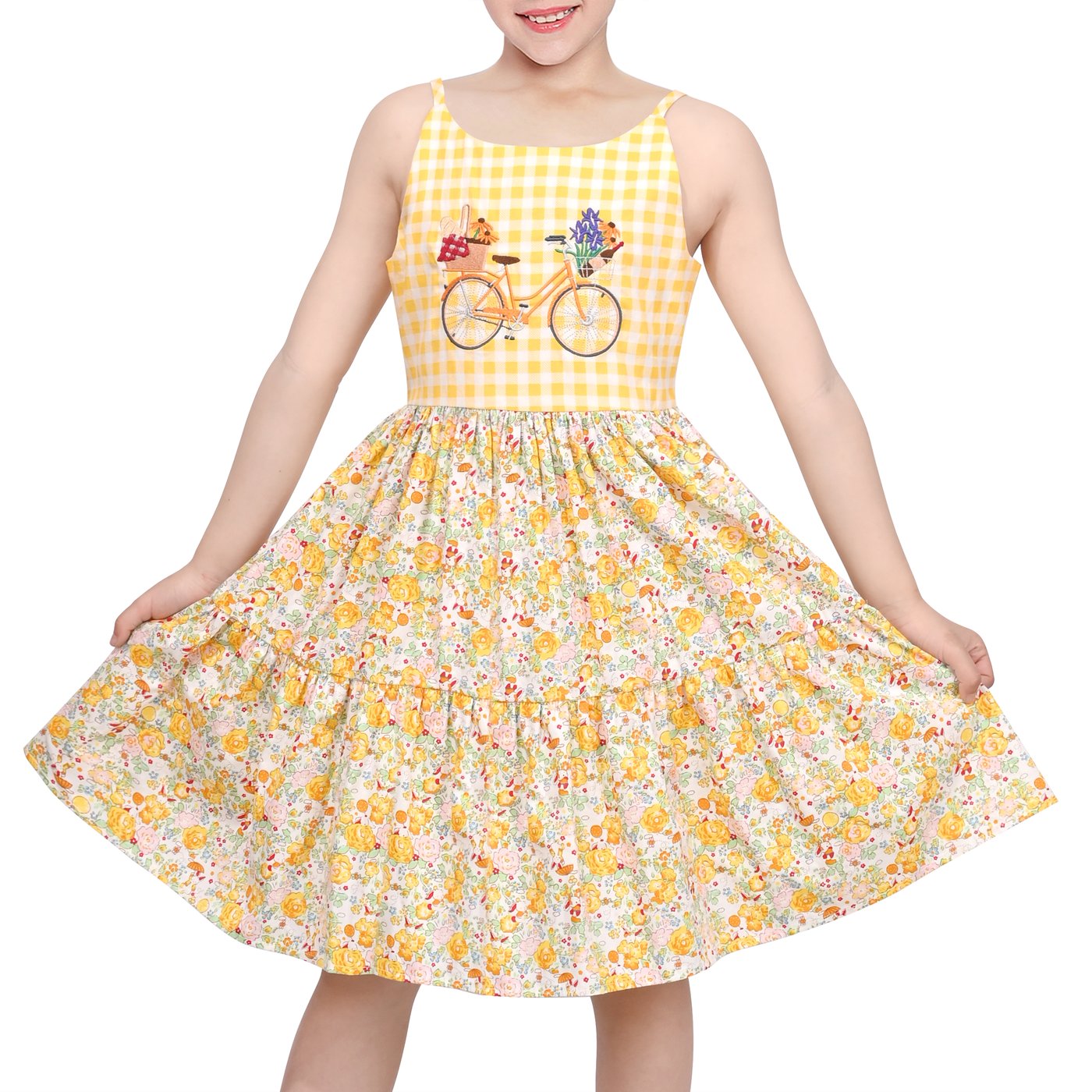 Girls Dress Yellow Gingham Bic - Embroidery Yellow Dress review and price