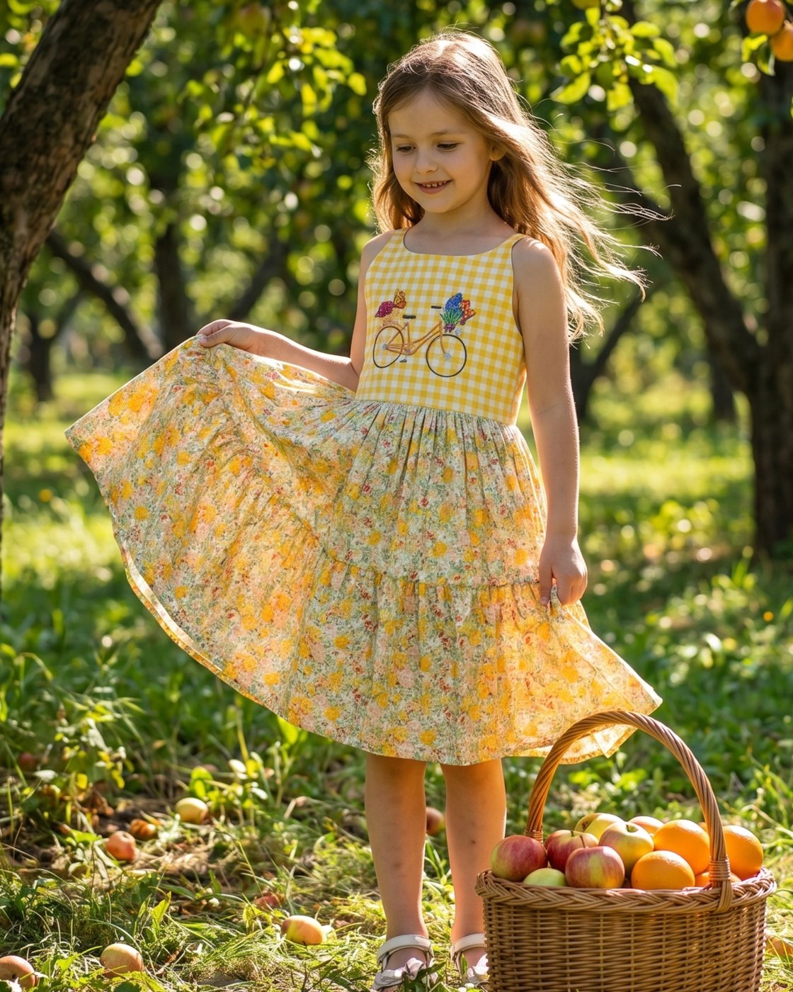 Girls Dress Yellow Gingham Bic - Embroidery Yellow Dress review and price