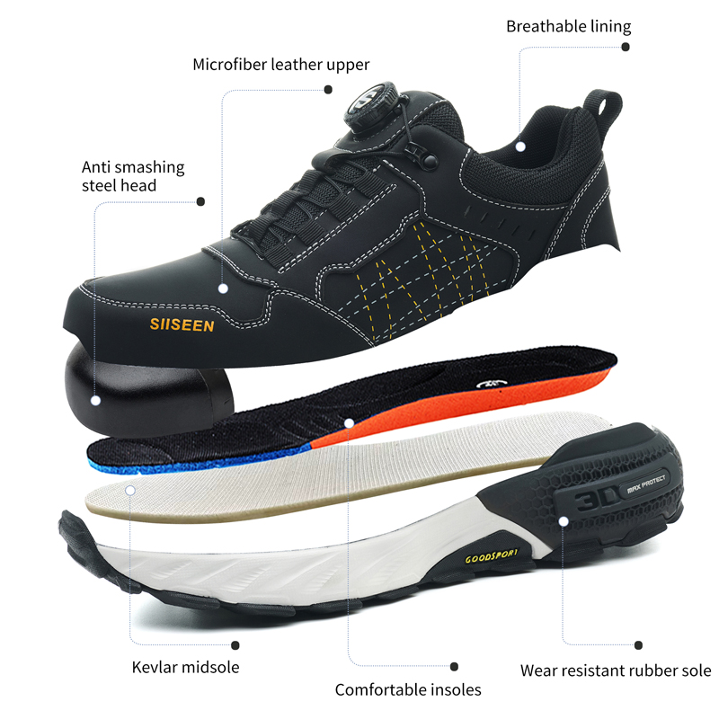 Black Leather Safety Shoes Sec - Embroidery Garments review and price